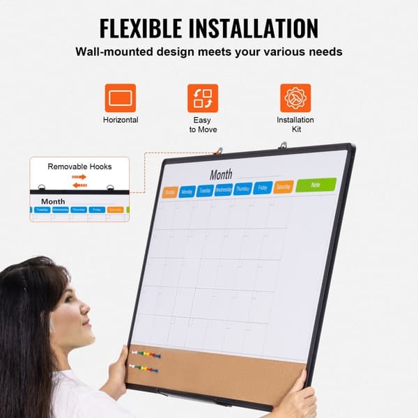 Månadskalender 36"x24" Whiteboard & Cork Board Combo med aluminiumram, effektiv planering, enkel att använda