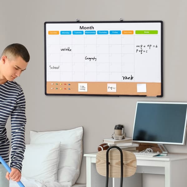 Månadskalender 36"x24" Whiteboard & Cork Board Combo med aluminiumram, effektiv planering, enkel att använda