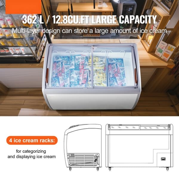 362 L Kommercielt is-udstillingsskab, Gelato Dyppefryseskab, energieffektiv, holdbar konstruktion, optimal opbevaring