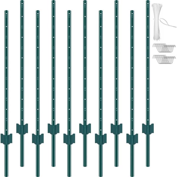 4 fot staketstolpe, 10-pack T-stolpar, tungt metallstaket, hållbara gröna stolpar