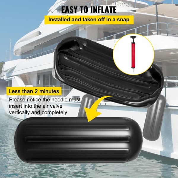 4 Ribbad Båt Fender 10"x28" Svart Centerhål Bumper Förtöjningsskydd