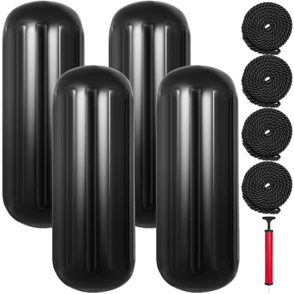 4 Ribbad Båt Fender 10"x28" Svart Centerhål Bumper Förtöjningsskydd