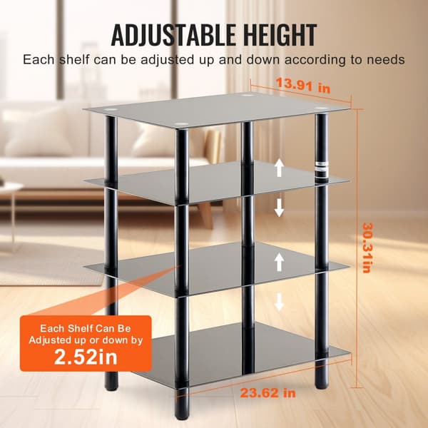AV-mediestativ 4-niveau, forstærket hærdet glas, audio/video hylde, robust design, ideel til hjemmebiograf