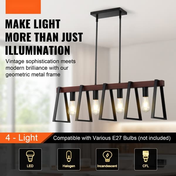 Køkkenø Pendellamper 4-Lys, Justerbar Spisebordslampe 60W, E27, Moderne Design