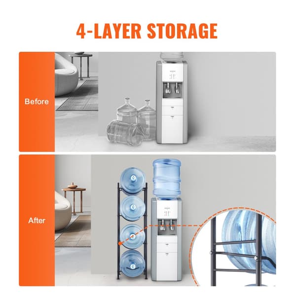 Vattenkannahållare 4-vånings, Enkelrads flaskställ för 4 flaskor, Svart, hållbar design, perfekt för hemmet