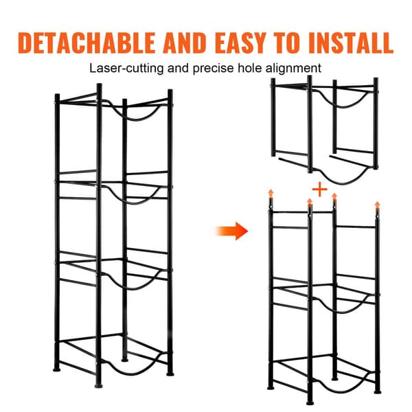 Vattenkannahållare 4-vånings, Enkelrads flaskställ för 4 flaskor, Svart, hållbar design, perfekt för hemmet