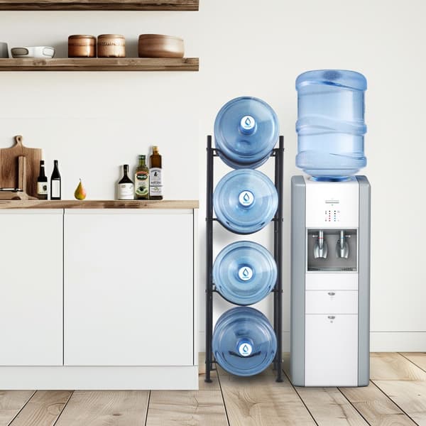Vattenkannahållare 4-vånings, Enkelrads flaskställ för 4 flaskor, Svart, hållbar design, perfekt för hemmet