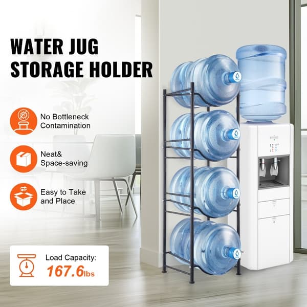 Vattenkannahållare 4-vånings, Enkelrads flaskställ för 4 flaskor, Svart, hållbar design, perfekt för hemmet