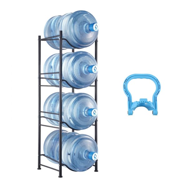 Vattenkannahållare 4-vånings, Enkelrads flaskställ för 4 flaskor, Svart, hållbar design, perfekt för hemmet