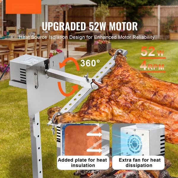 46" Sähköinen BBQ Rotisserie -grillisarja, Ruostumaton Teräs, Tehokkuus 132 lb Sianlammasta