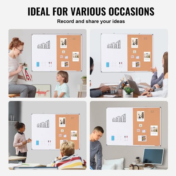 Whiteboard & Korktavla Combo 48"x36" med Aluminiumram, Perfekt för Skolhem, Organisering och Planering