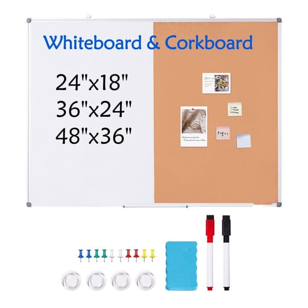 Whiteboard & Korktavla Combo 48"x36" med Aluminiumram, Perfekt för Skolhem, Organisering och Planering