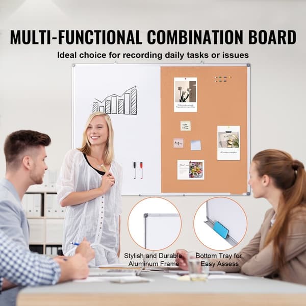 Whiteboard & Korktavla Combo 48"x36" med Aluminiumram, Perfekt för Skolhem, Organisering och Planering