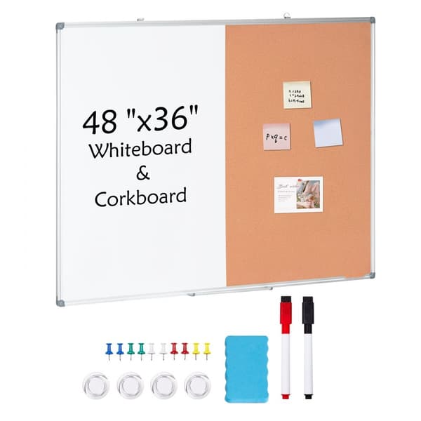 Whiteboard & Korktavla Combo 48"x36" med Aluminiumram, Perfekt för Skolhem, Organisering och Planering