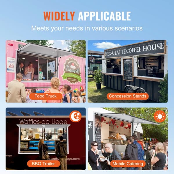 Koncessionsstander 48"L x 36"W, Serveringsvindue, Food Truck Service, Markise, Holdbar Konstruktion, Let at Opsætte