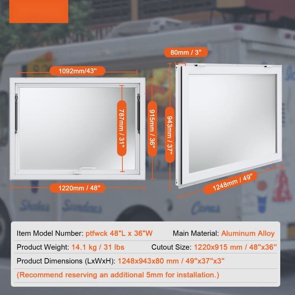 Koncessionsstander 48"L x 36"W, Serveringsvindue, Food Truck Service, Markise, Holdbar Konstruktion, Let at Opsætte