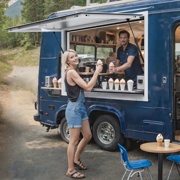 Koncessionsstander 48"L x 36"W, Serveringsvindue, Food Truck Service, Markise, Holdbar Konstruktion, Let at Opsætte