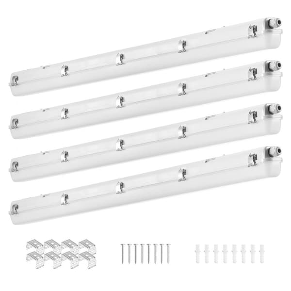 4 STK 4FT LED Damptæt Lysarmatur 60W 7400LM 5000K, Effektiv belysning til fugtige miljøer