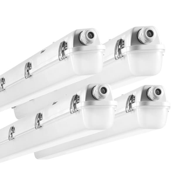 4 STK 4FT LED Damptæt Lysarmatur 60W 7400LM 5000K, Effektiv belysning til fugtige miljøer