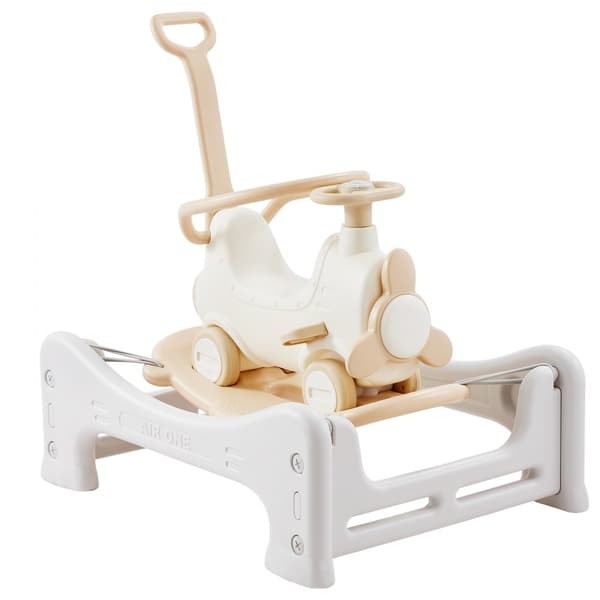 Gyngehest 5-i-1 til småbørn 1-3 år, baby gyngehest med trampolin, aftageligt balancebræt, skubbehåndtag, 4 glatte hjul, støtter op til 36 kg