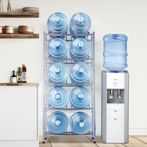 Vandkandeholder 5-lags, Dobbeltrækket, 10 flasker, Sølvgrå, effektiv opbevaring, robust design