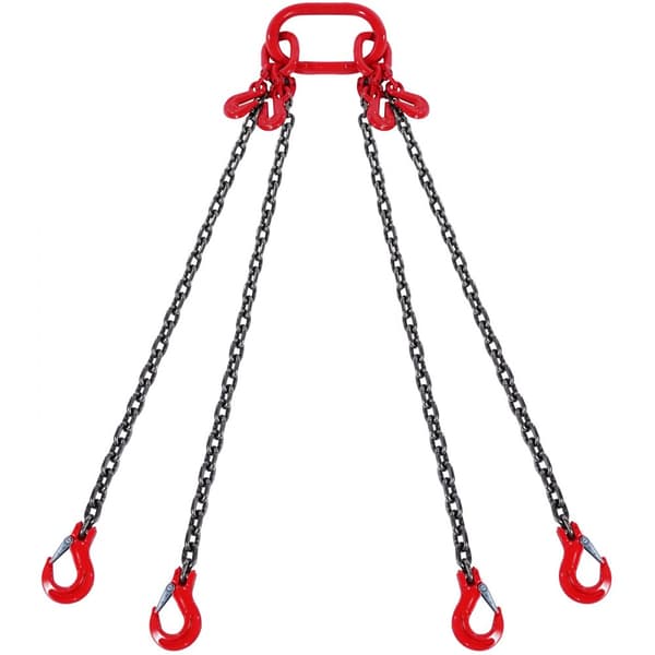 Kædeslynge 5/16" x 10", 4 ben G80-løftekæde med gribekroge, 11000 lbs løftekapacitet