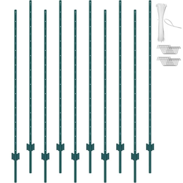 6 fods hegnspæl 10-pak T-stolpe, Heavy Duty metal hegnspæle, grøn farve, holdbar konstruktion