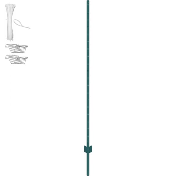 6 fods hegnspæl 6-pak T-stolpe, robust metal, grøn, heavy duty hegning