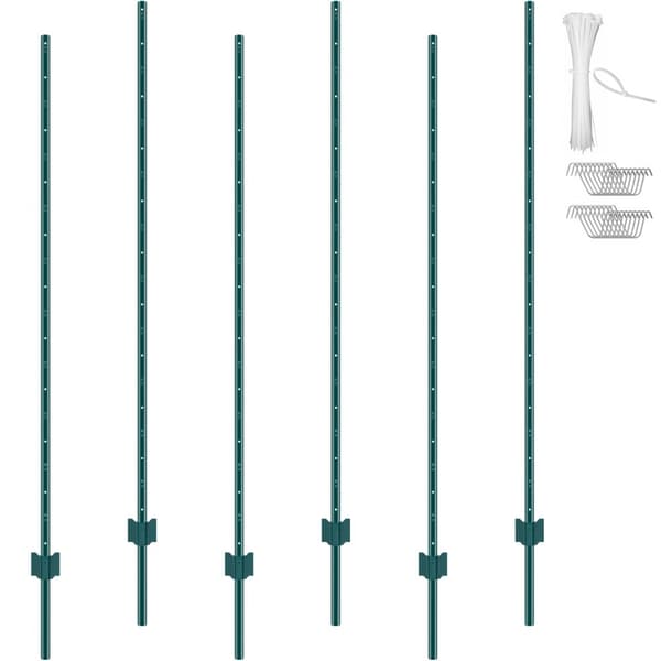 6 fods hegnspæl 6-pak T-stolpe, robust metal, grøn, heavy duty hegning