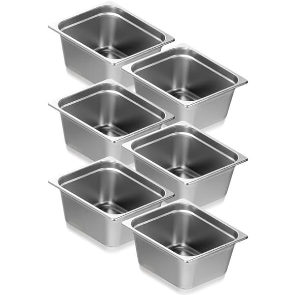 6 Pack 1/2 Størrelse Hotellpander, Dampskål, Rustfrit Stål, 6" Dybde, Kommerciel Kvalitet