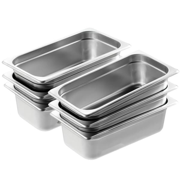 6 Pakke 1/3 Størrelse Hotel Pander, Damp Bord Pan, Rustfrit Stål, 4" Dyb, Kommerciel Kvalitet