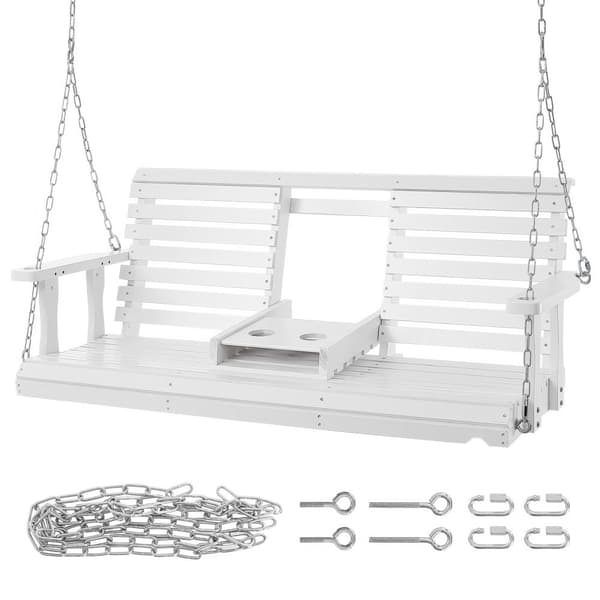 60” Veranda Gungbänk i Trä, Hängande Utomhus för Trädgård och Uteplats, Vit Färg