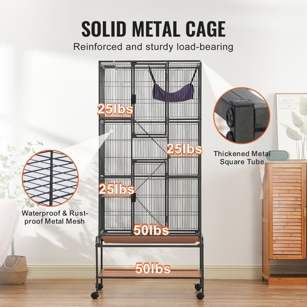 69" metallinen pieneläinhäkki, 4-kerroksinen pyörivä fretin häkki, alusta 3 rampilla, kestävä ja til-saving design