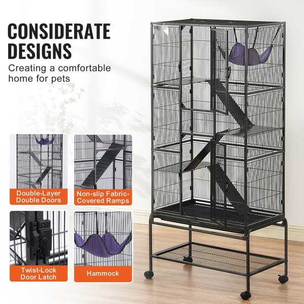 69" metallinen pieneläinhäkki, 4-kerroksinen pyörivä fretin häkki, alusta 3 rampilla, kestävä ja til-saving design