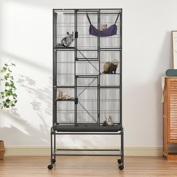 69" metallinen pieneläinhäkki, 4-kerroksinen pyörivä fretin häkki, alusta 3 rampilla, kestävä ja til-saving design