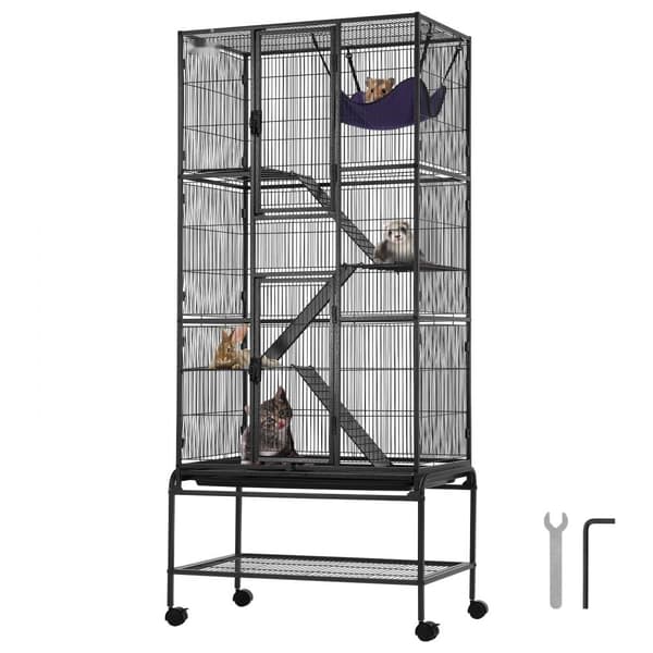"69'' metal smådyrsbur 4-trins rullende ilderbur med bakke og 3 ramper, holdbart design, let at rengøre"