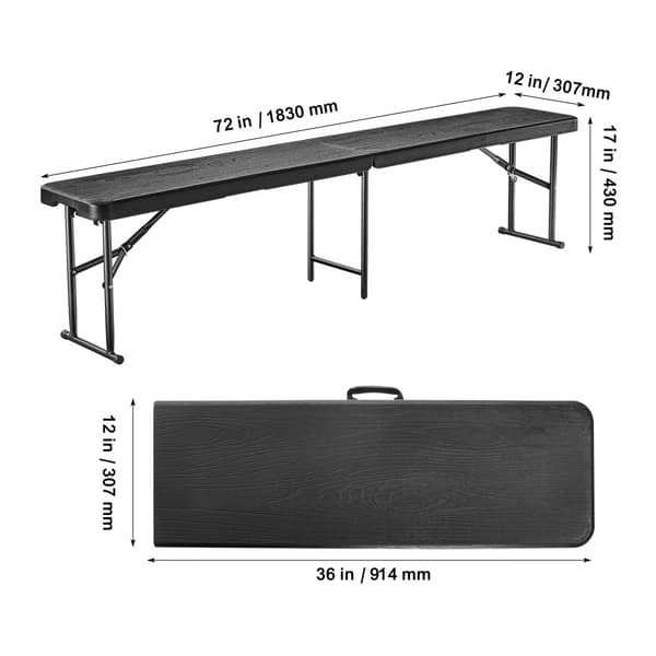 Hopfällbar plastbänk 6FT, bärbar utomhusbänk för picknick, camping och trädgård