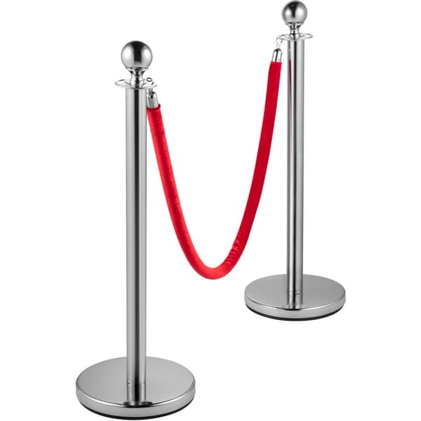 6 STK Rød Reb Standsølvpost Kø kontrol Barriere, robuste, nem at justere, perfekt til arrangementer