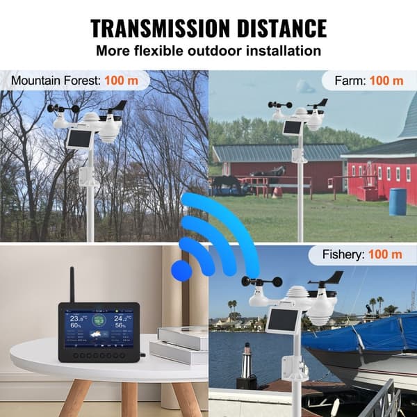 7-i-1 Wi-Fi Vejrstation, TFT Display, Trådløs Udendørs Sensor, Nøjagtige Målinger, Smart Hjem Integration