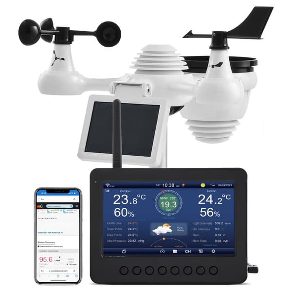 7-i-1 Wi-Fi Vejrstation, TFT Display, Trådløs Udendørs Sensor, Nøjagtige Målinger, Smart Hjem Integration