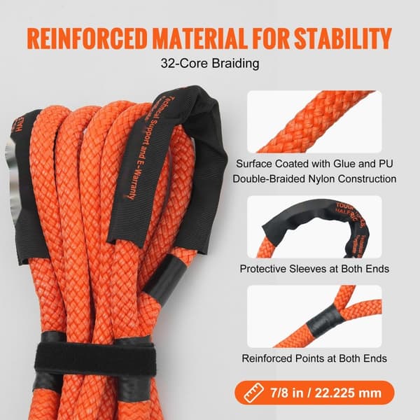 Kinetisk återhämtningsbogserrep 7/8" x 20", 30 580 lbs, kraftig off-road snatch strap, extremt hållbar 30% elastisk energistropp för Jeep