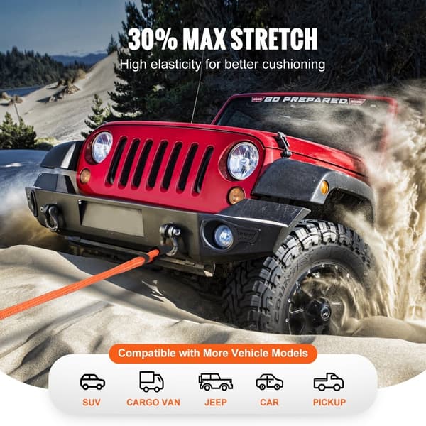 Kinetisk återhämtningsbogserrep 7/8" x 20", 30 580 lbs, kraftig off-road snatch strap, extremt hållbar 30% elastisk energistropp för Jeep