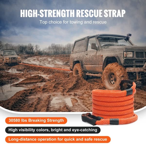 Kinetisk återhämtningsbogserrep 7/8" x 20", 30 580 lbs, kraftig off-road snatch strap, extremt hållbar 30% elastisk energistropp för Jeep