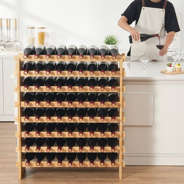 Vinställ i bambu 8-nivå, 72 flaskor, modulär design, elegant displayhylla