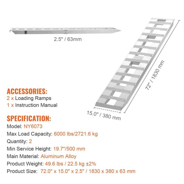 Aluminiumramper 72" x 15", 6000 LBS Kapacitet, Lastramper 2-pack