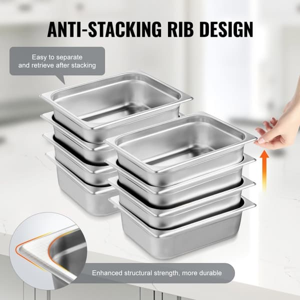8-pack 1/2 storlek Hotellpannor i rostfritt stål, Ångbordspanna med 4" djupt lock, hållbar och praktisk