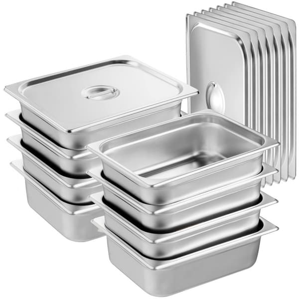 8-pack 1/2 storlek Hotellpannor i rostfritt stål, Ångbordspanna med 4" djupt lock, hållbar och praktisk