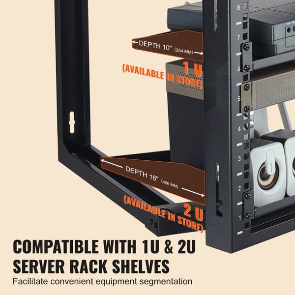 9U Vægmonteringsstativ, 150 lbs/68,04 kg, Åbent Ramme, Server Netværks Rack, Sort