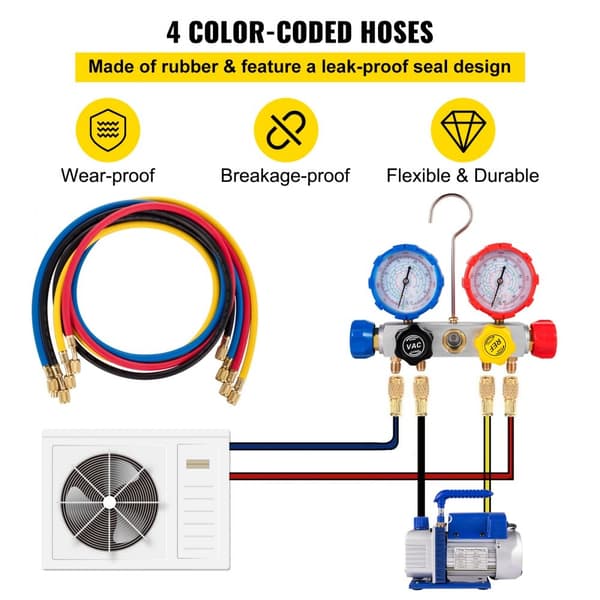 AC-vakuumpumpe-manifoldmålersæt 4,8 CFM 5PA, HVAC-vakuumpumpe med kasse, høj effektivitet, robust design, ideel til professionelt brug