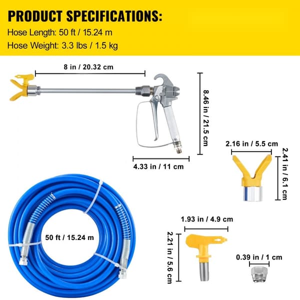 Airless färgsprayslang 50ft 1/4in svängled 3600psi med 517 spets och tillbehör